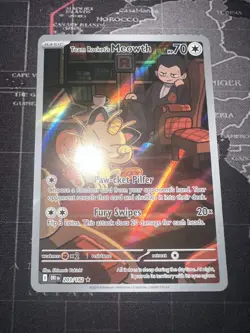 2025 Team Rocket's Meowth 203/182 Sv10: Pokemon Destined Rivals Holo TCG - Image 1