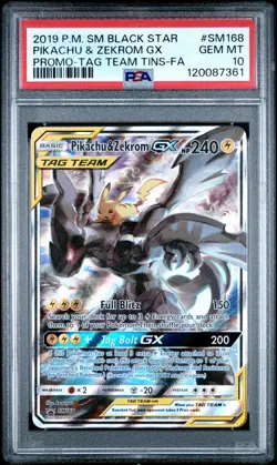 2019 POKEMON SM BLACK STAR PROMO #SM168 FULL ART/PIKACHU & ZEKROM GX PSA 10 - Image 1