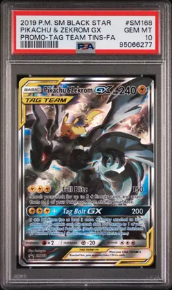 2019 POKEMON SM BLACK STAR PROMO #SM168 FULL ART/PIKACHU & ZEKROM GX PSA 10 - Image 1