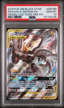 2019 POKEMON SM BLACK STAR PROMO #SM168 FULL ART/PIKACHU & ZEKROM GX PSA 10 - Image 1