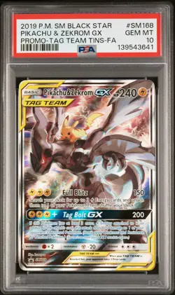 2019 POKEMON SM BLACK STAR PROMO #SM168 FULL ART/PIKACHU & ZEKROM GX PSA 10 - Image 1