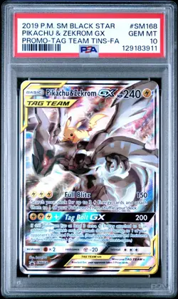 2019 POKEMON SM BLACK STAR PROMO #SM168 FULL ART/PIKACHU & ZEKROM GX PSA 10 - Image 1