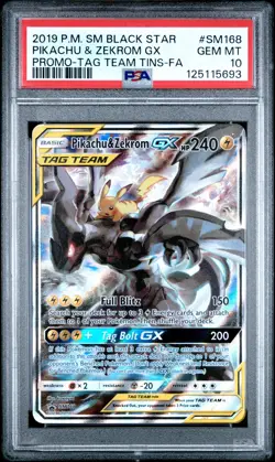 2019 POKEMON SM BLACK STAR PROMO #SM168 FULL ART/PIKACHU & ZEKROM GX PSA 10 - Image 1