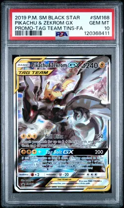 2019 POKEMON SM BLACK STAR PROMO #SM168 FULL ART/PIKACHU & ZEKROM GX PSA 10 - Image 1