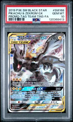 2019 POKEMON SM BLACK STAR PROMO #SM168 FULL ART/PIKACHU & ZEKROM GX PSA 10 - Image 1