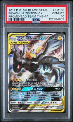 2019 POKEMON SM BLACK STAR PROMO #SM168 FULL ART/PIKACHU & ZEKROM GX PSA 10 - Image 1