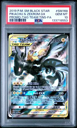 2019 POKEMON SM BLACK STAR PROMO #SM168 FULL ART/PIKACHU & ZEKROM GX PSA 10 - Image 1