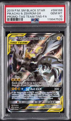2019 POKEMON SM BLACK STAR PROMO #SM168 FULL ART/PIKACHU & ZEKROM GX PSA 10 - Image 1