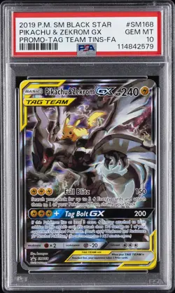 2019 POKEMON SM BLACK STAR PROMO #SM168 FULL ART/PIKACHU & ZEKROM GX PSA 10 - Image 1