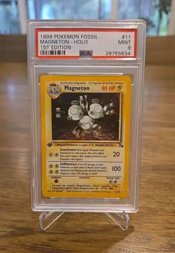 1999 POKEMON FOSSIL 1ST EDITION ENGLISH #11 MAGNETON-HOLO PSA 9 MINT - Image 1