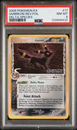 2005 POKEMON EX DELTA SPECIES #17 UMBREON-REVERSE FOIL PSA 8 - Image 1