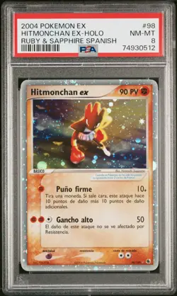 Pokemon TCG 2004 EX Ruby & Sapphire Hitmonchan Ex Holo 98/109 Spanish PSA 8 - Image 1