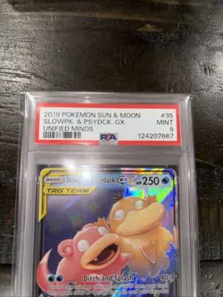 Pokemon TCG Slowpoke Psyduck GX Holo Card 35/236 Sm-Unified Minds PSA 9 Mint - Image 2