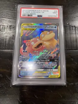 Pokemon TCG Slowpoke Psyduck GX Holo Card 35/236 Sm-Unified Minds PSA 9 Mint - Image 3