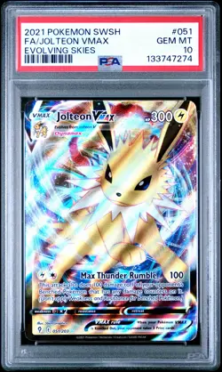 2021 POKEMON SWORD & SHIELD EVOLVING SKIES #051 FULL ART/JOLTEON VMAX PSA 10 - Image 1