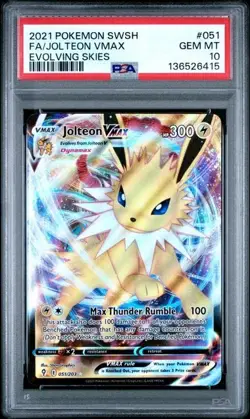 2021 POKEMON SWORD & SHIELD EVOLVING SKIES #051 FULL ART/JOLTEON VMAX PSA 10 - Image 1