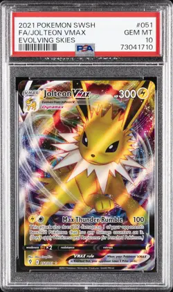 2021 POKEMON SWORD & SHIELD EVOLVING SKIES #051 FULL ART/JOLTEON VMAX PSA 10 - Image 1