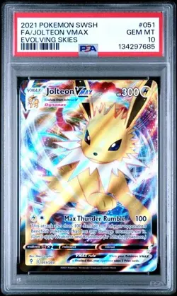 2021 POKEMON SWORD & SHIELD EVOLVING SKIES #051 FULL ART/JOLTEON VMAX PSA 10 - Image 1