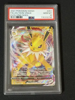 2021 POKEMON SWORD & SHIELD EVOLVING SKIES #051 FULL ART/JOLTEON VMAX PSA 10 - Image 1