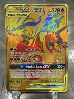 Reshiram & Charizard GX SM247 Pokemon TCG Promo Card Full Art Gold Black Star - Image 1
