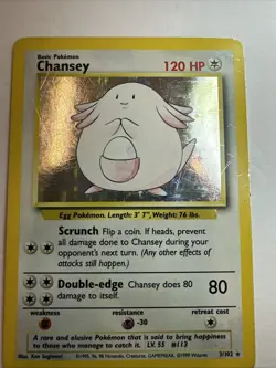 Pokemon TCG Chansey Base Set Holo Unlimited Rare Card 3/102 LP Condition - Image 1
