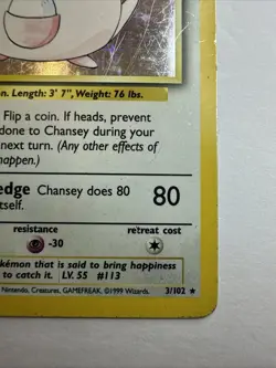 Pokemon TCG Chansey Base Set Holo Unlimited Rare Card 3/102 LP Condition - Image 5