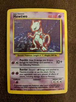 Mewtwo Holo 10/102 Pokemon Card Rare 1999 Base Set - Image 1