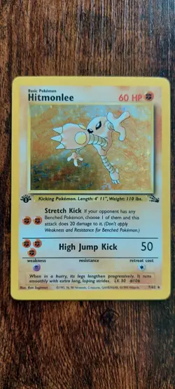 Hitmonlee 1st Edition 7/62 Holo Rare Fossil Pokemon TCG - Image 1