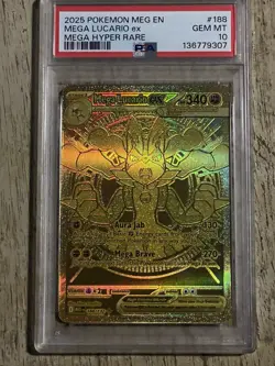 Pokemon TCG Mega Lucario EX Mega Hyper Rare Full Art Holo 188/132 Me01 PSA 10 - Image 1