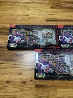 3x Pokemon TCG: Paldean Fates Great Tusk ex & Iron Threads ex Premium Collection - Image 2
