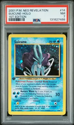 2001 POKEMON NEO REVELATION 1ST ED #14 SUICUNE-HOLO PSA 7 - Image 1