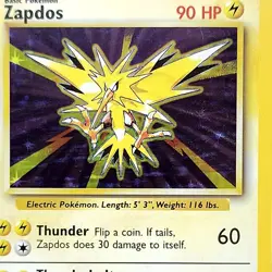 Zapdos Holo 16/102 Base Set WOTC 1999 Pokemon TCG Card Vintage Rare NM ⚡ - Image 2