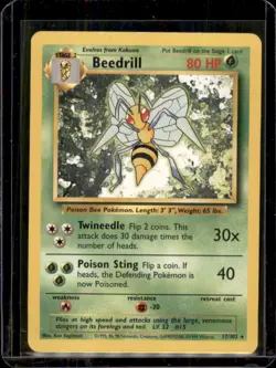 Beedrill Non Holo Rare Pokemon TCG Card WOTC 17/102 Base Set 1999 Heavy Play - Image 1