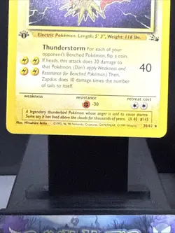 Pokemon Card Zapdos 30/62 Rare Non Holo 1st Edition WOTC Fossil Set Light Play - Image 3