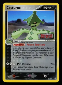 Cacturne 27/108 Reverse Holo Stamped Power Keepers Pokemon Card - Image 1