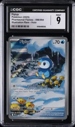 2025 POKEMON PHANTASMAL FLAMES ILLUSTRATION RARE, HOLO #98 PIPLUP CGC 9 - Image 1
