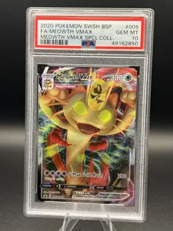 2020 Pokemon: MEOWTH VMAX SWSH005 [Black Star Promo] Full Art Gem Mint PSA 10 💎 - Image 1
