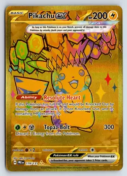 Pikachu ex - Hyper Rare Gold Pokemon SV: Prismatic Evolutions 179/131 NM - Image 1