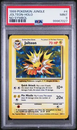 FREE SHIPPING 1999 Pokemon Jungle #4 JOLTEON HOLO NO SYMBOL 4/64 PSA 9 MINT - Image 1