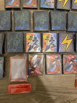 Pokemon TCG ETB Card Sleeves - Lot of 26 Sealed + Two Stands - Image 2