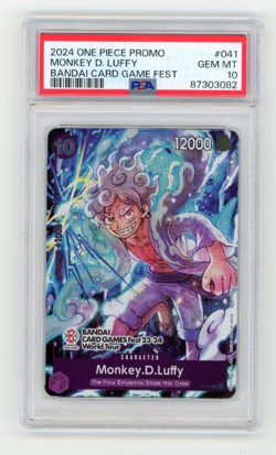 2024 ONE PIECE PROMOS 041 MONKEY D. LUFFY BANDAI CARD GAME FEST PSA 10 GEM MINT - Image 1