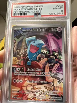 Pokemon TCG Destined Rivals Team Rockets Wobbuffet 203 ETB Black Star Promo PSA8 - Image 1