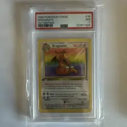 1999 Pokemon Fossil 1st First Edition Dragonite 19/62 Non-Holo PSA 7 - Image 1
