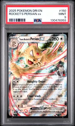 2025 POKEMON DRI EN-DESTINED RIVALS #150 TEAM ROCKET'S PERSIAN EX PSA 9 - Image 1