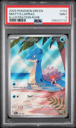 2025 POKEMON DRI EN-DESTINED RIVALS ILLUSTRATION RARE #194 MISTY'S LAPRAS PSA 9 - Image 1