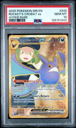 2025 POKEMON DRI EN-DESTINED RIVALS HYPER RARE TEAM ROCKET'S CROBAT EX PSA 10 - Image 1