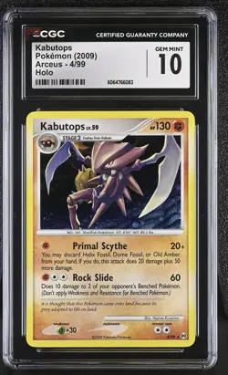 CGC 10 GEM MINT Kabutops 2009 Arceus 4/99 Holo Pokemon Card - Image 1