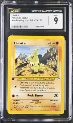CGC 9 MINT Larvitar Neo Destiny 1st Edition 70/105 Pokemon Card - Image 1