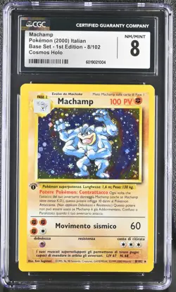 CGC 8 Machamp Italian Base Set 1st Edition 8/102 Cosmos Holo Pokemon Card - Image 1
