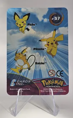 Pokemon Advanced 2004 Panini Lenticular Action Card #57 Pichu-Pikachu-Raichu - Image 1